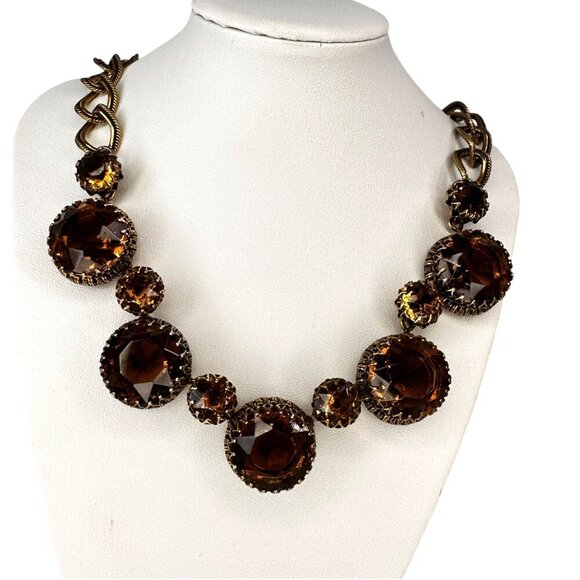 Henkel & Grosse for Dior Rootbeer Art Glass Necklace Vintage Dog Tooth Setting - Picture 1 of 12
